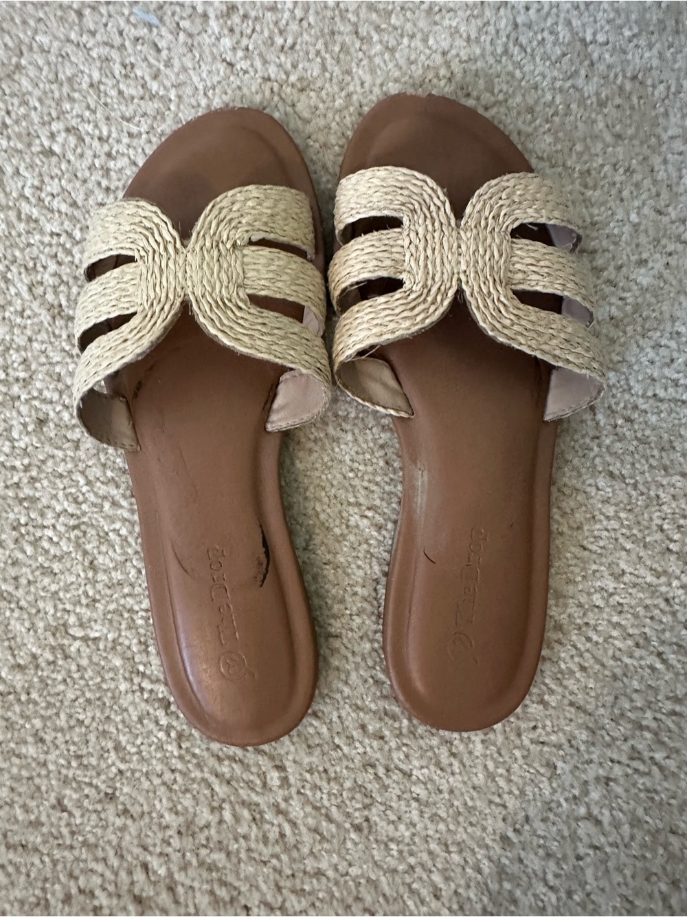 Braided Natural-Strap Slide Sandals in Brown